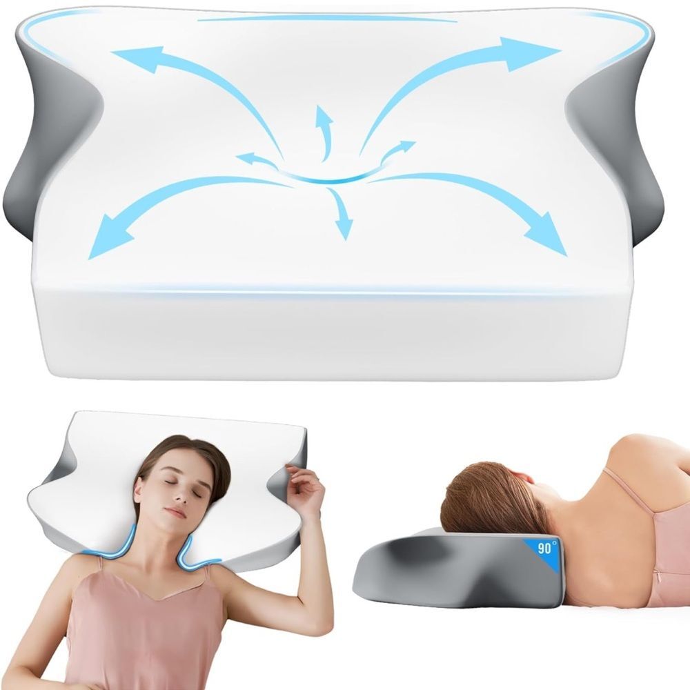 Pillow Cube Neck Pillow White Back and Side Sleepers Memory Foam Contour OW
